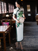 Green Flower Side Split Long Cheongsam